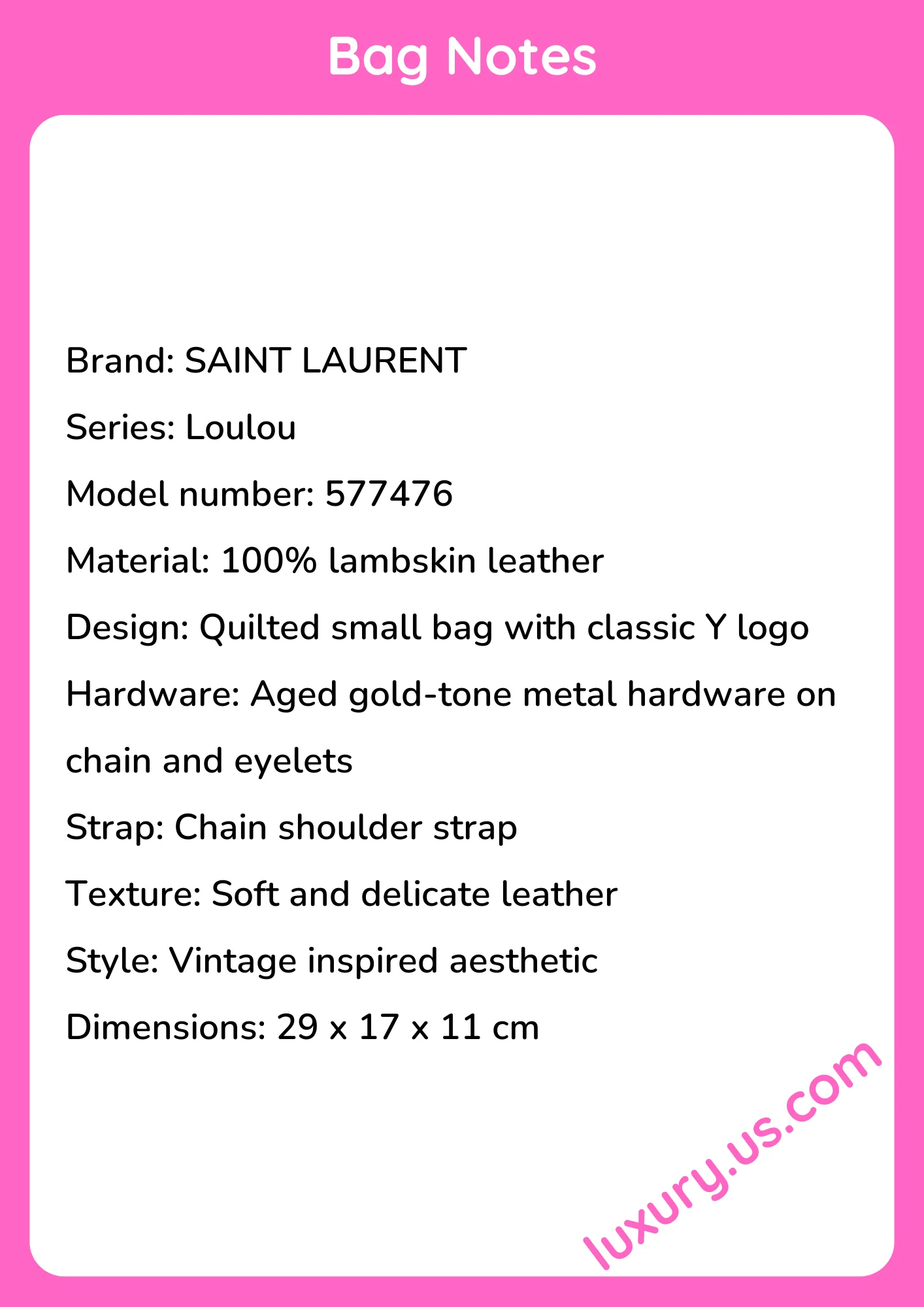 Saint Laurent Loulou Quilted Lambskin Small Bag 577476 29x17x11 cm Saint Laurent Loulou Quilted Lambskin Small Bag 577476 29x17x11 cm - short_description_image1