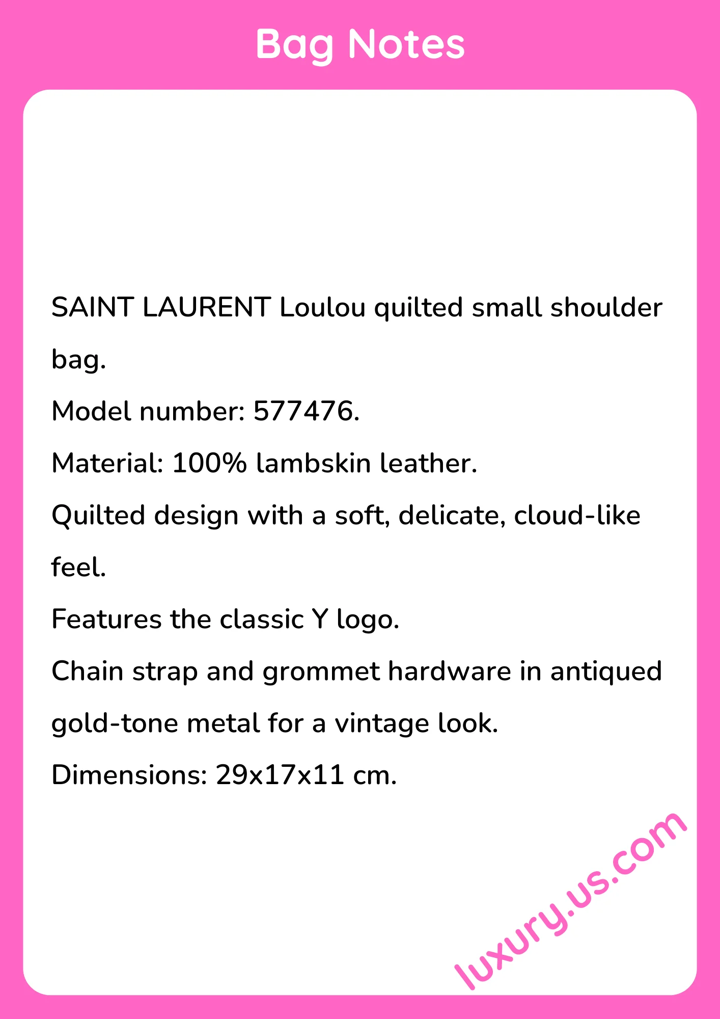 Saint Laurent Loulou Quilted Small Lambskin Shoulder Bag 29x17x11 cm - short_description_image1