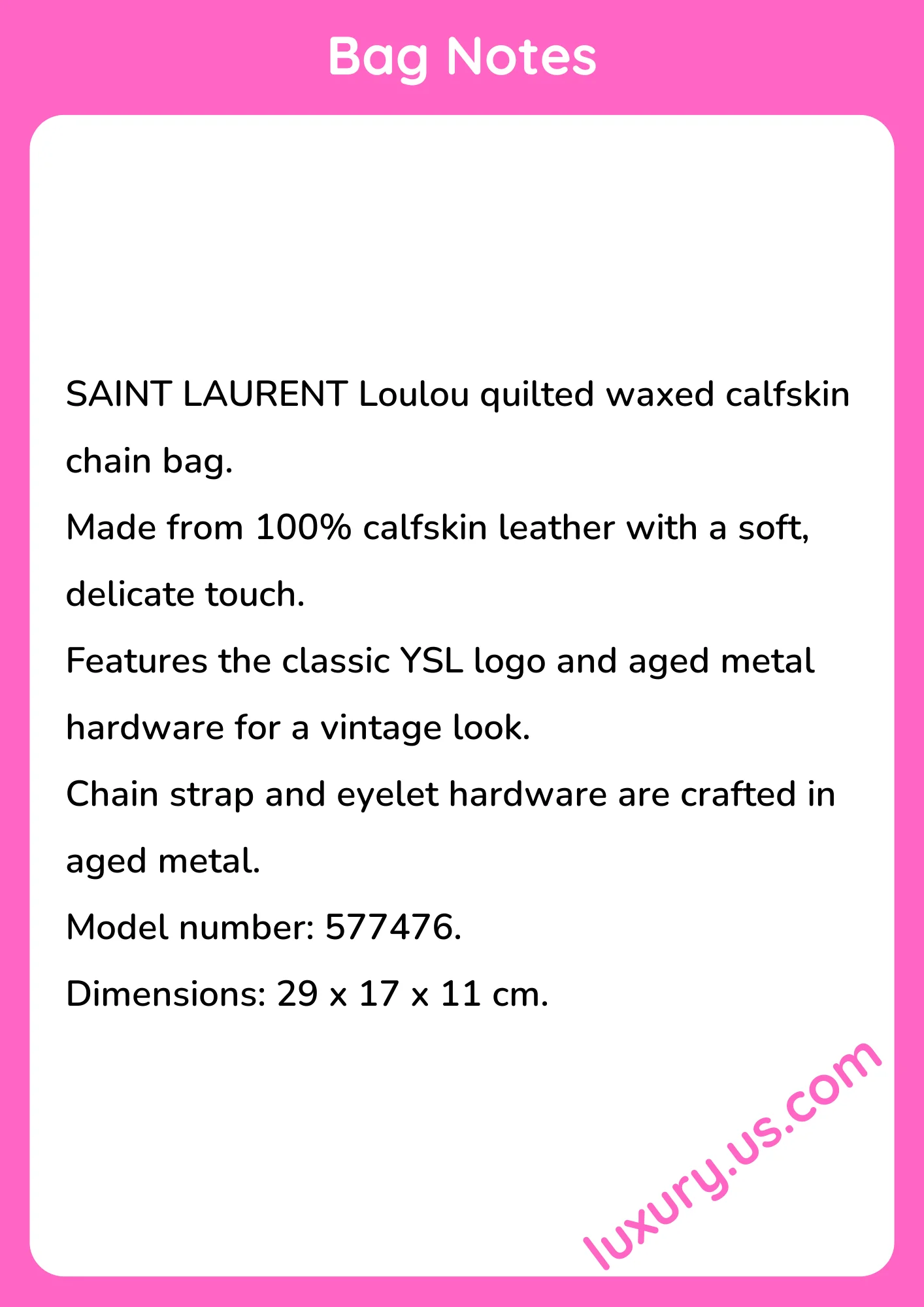 Saint Laurent Loulou Quilted Waxed Calfskin Chain Bag Model 577476 29x17x11 cm - short_description_image1