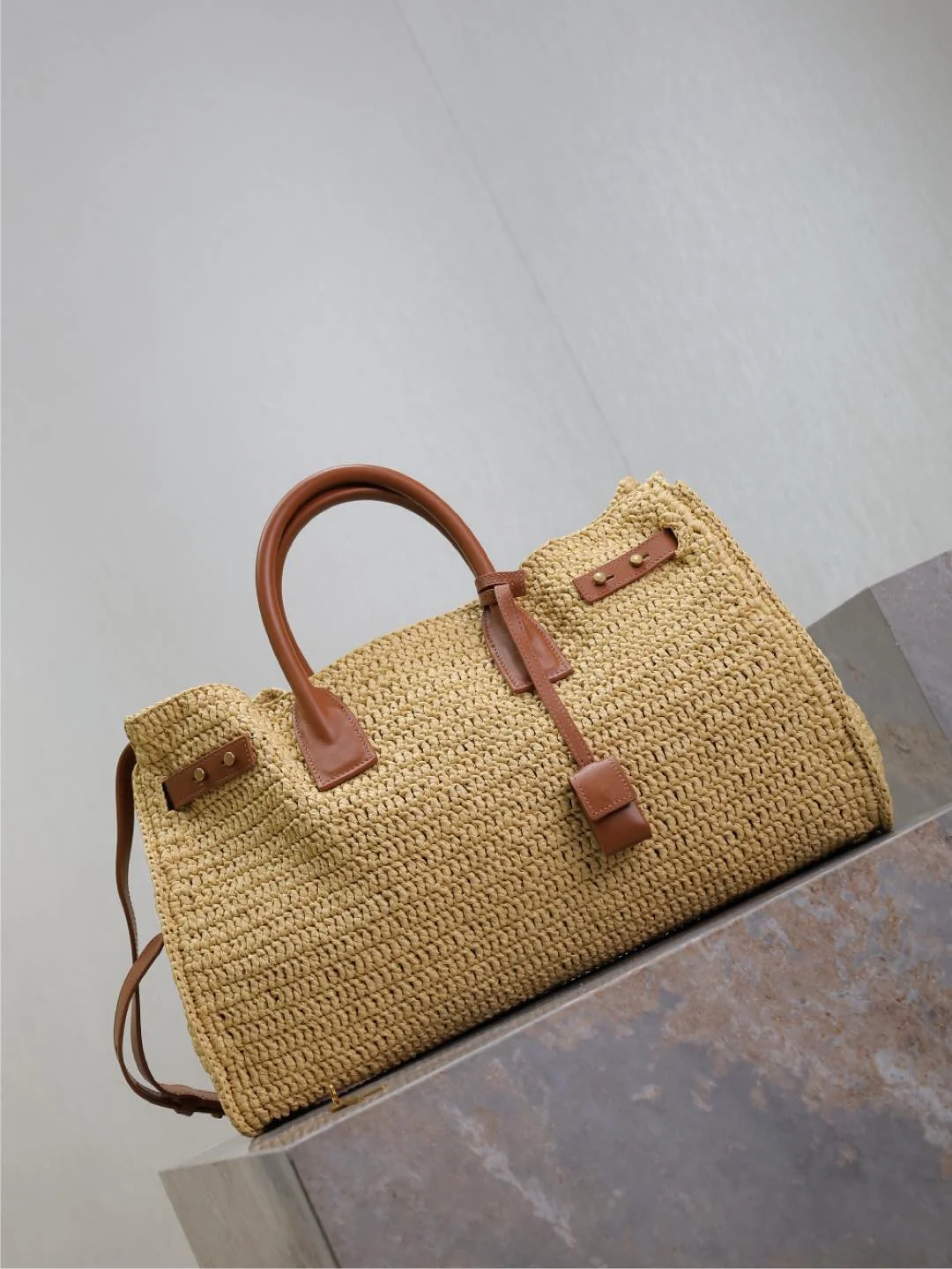 Saint Laurent Sac De Jour Raffia Woven Accordion Bag 41x28x13 cm Saint Laurent Sac De Jour Raffia Woven Accordion Bag 41x28x13 cm - description_image2