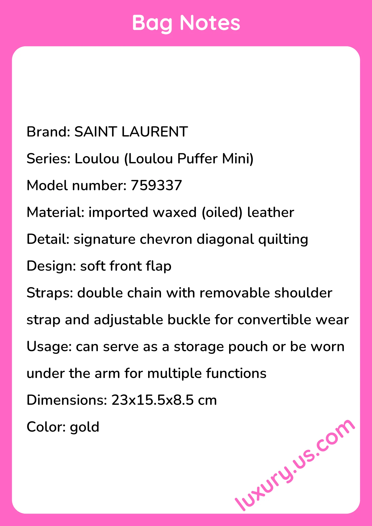 Saint Laurent Loulou Puffer Mini Double Chain Bag 23x15.5x8.5 cm - short_description_image1