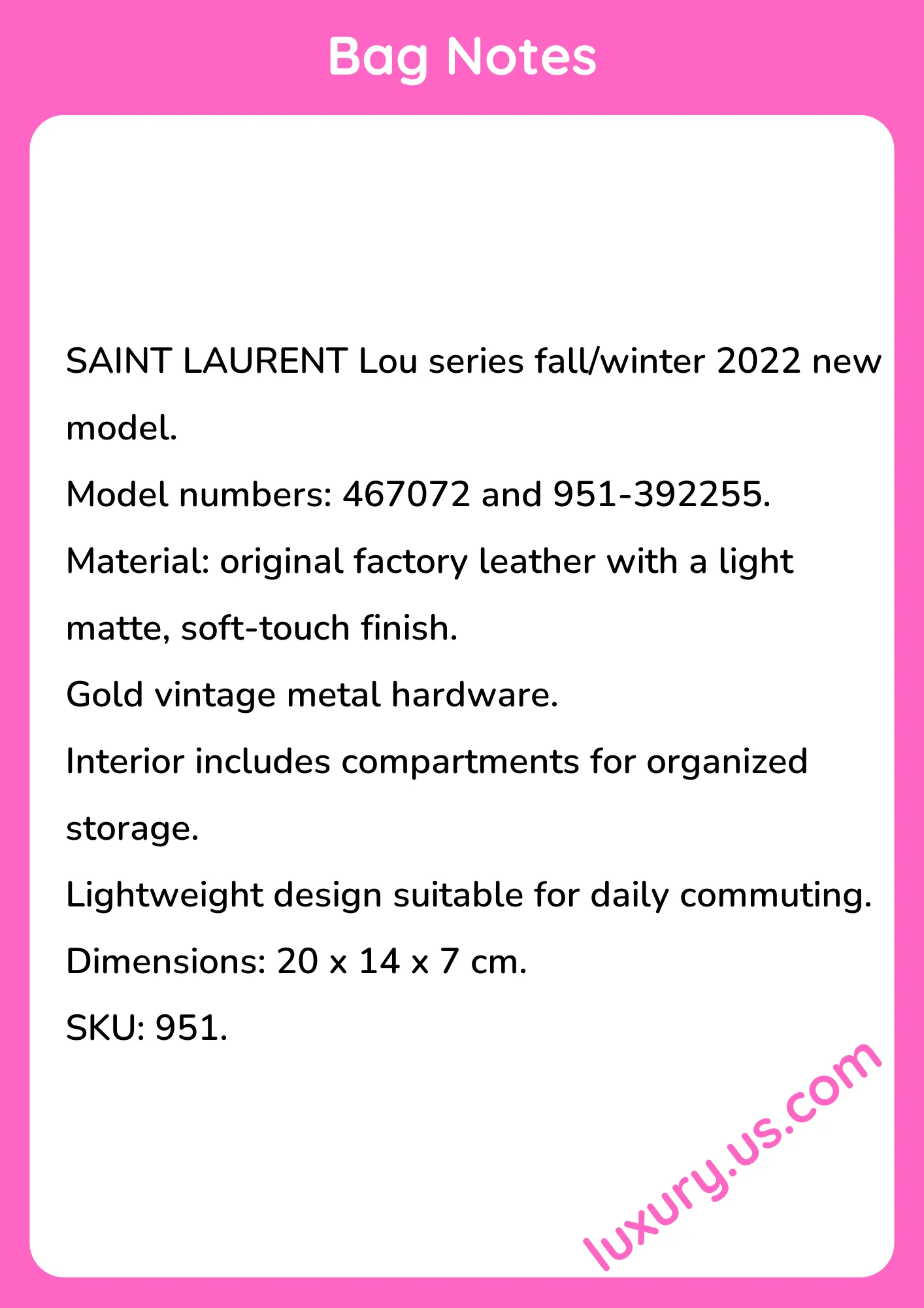 Saint Laurent Lou 951 20x14x7 cm - short_description_image1